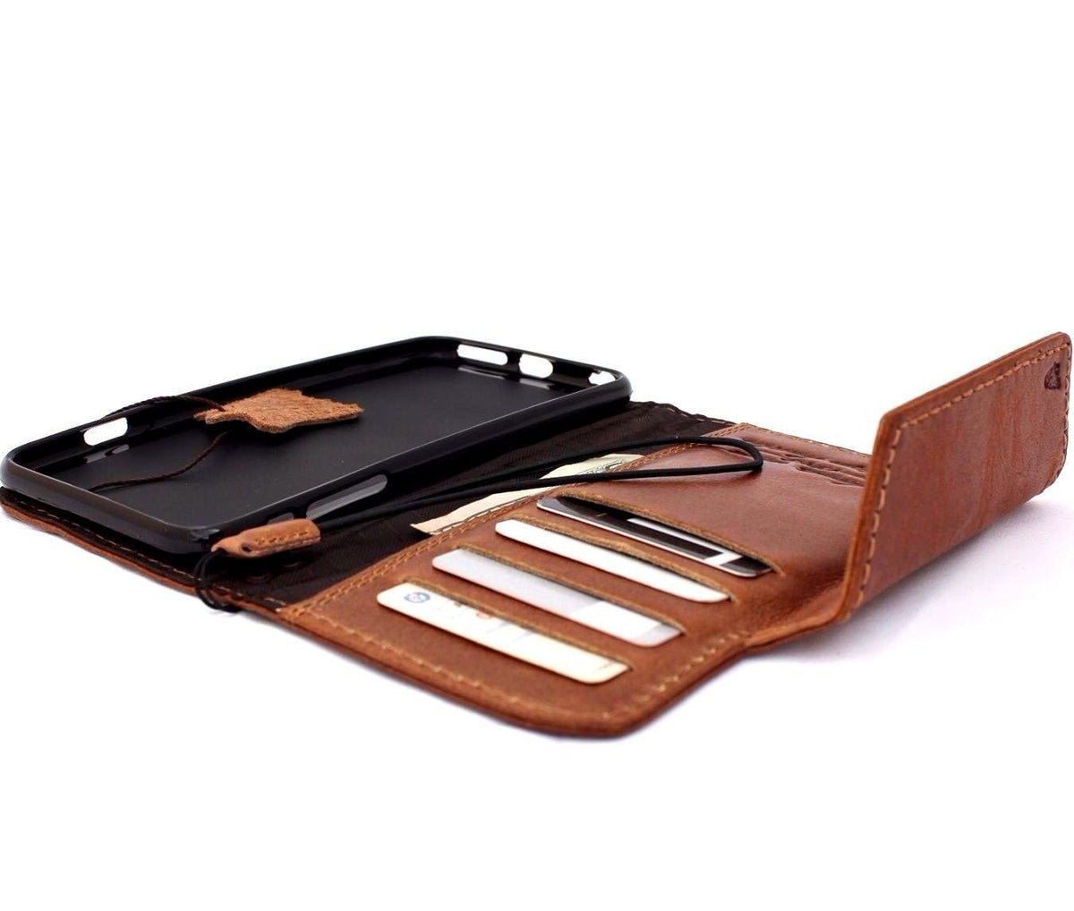 Handmade genuine leather iPhone 8 Plus wallet case with magnetic closure, credit card holder, and luxury design by Jafo Pro
