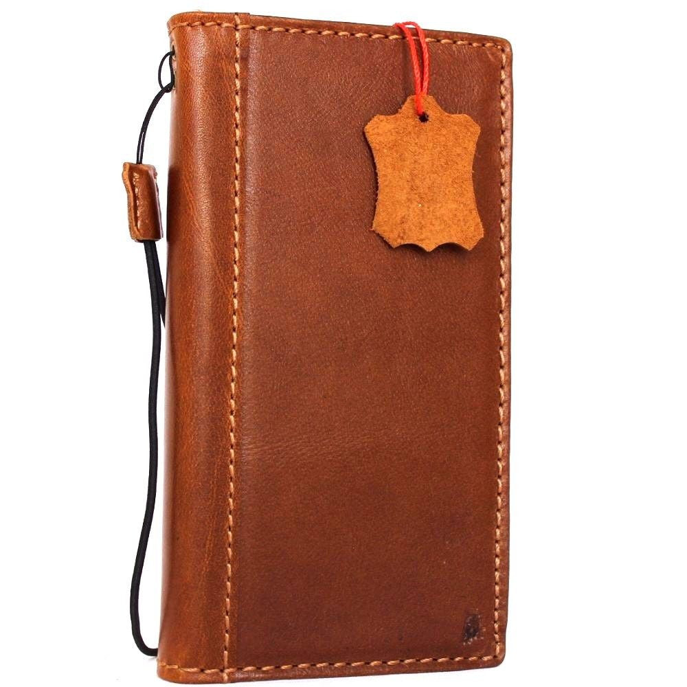 Genuine full leather iPhone 8 Plus case cover with wallet design, credit card slots, slim tan top grain leather by DAVISCASE.