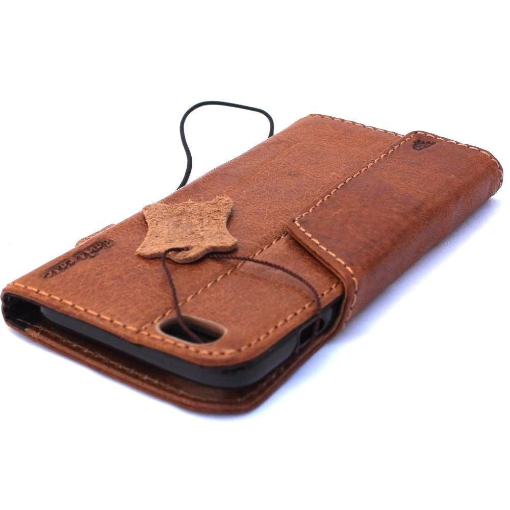 Handmade full leather iPhone 8 Plus magnetic case with wallet credit holder, luxury Jafo Pro brand, natural leather finish.