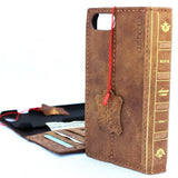 Étui en cuir véritable pour iPhone 8 plus bible livre portefeuille couverture crédit titulaire fentes luxe vintage brun brillant mince Jafo 1948