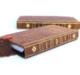 Echtleder-Hülle für iPhone 8 Plus, Bibel-Buch-Brieftaschen-Cover, Kredit-Halter-Fächer, luxuriös, Vintage, hellbraun, schlank, Jafo 1948