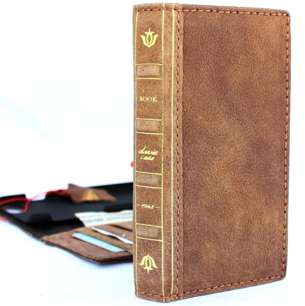 DavisCase genuine leather iPhone SE 2 2020 wallet case with vintage book design, card slots, and slim profile for wireless charging.