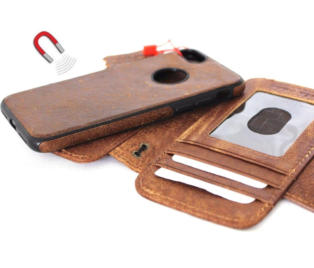 Handmade genuine Italian leather iPhone 6/6s wallet case with removable credit holder and secure book-style design.