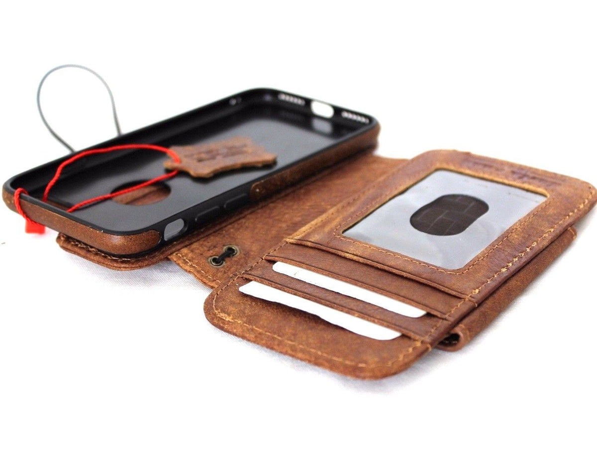 Handmade genuine Italian leather iPhone 6/6s wallet case with removable card holder, slim and luxurious design.