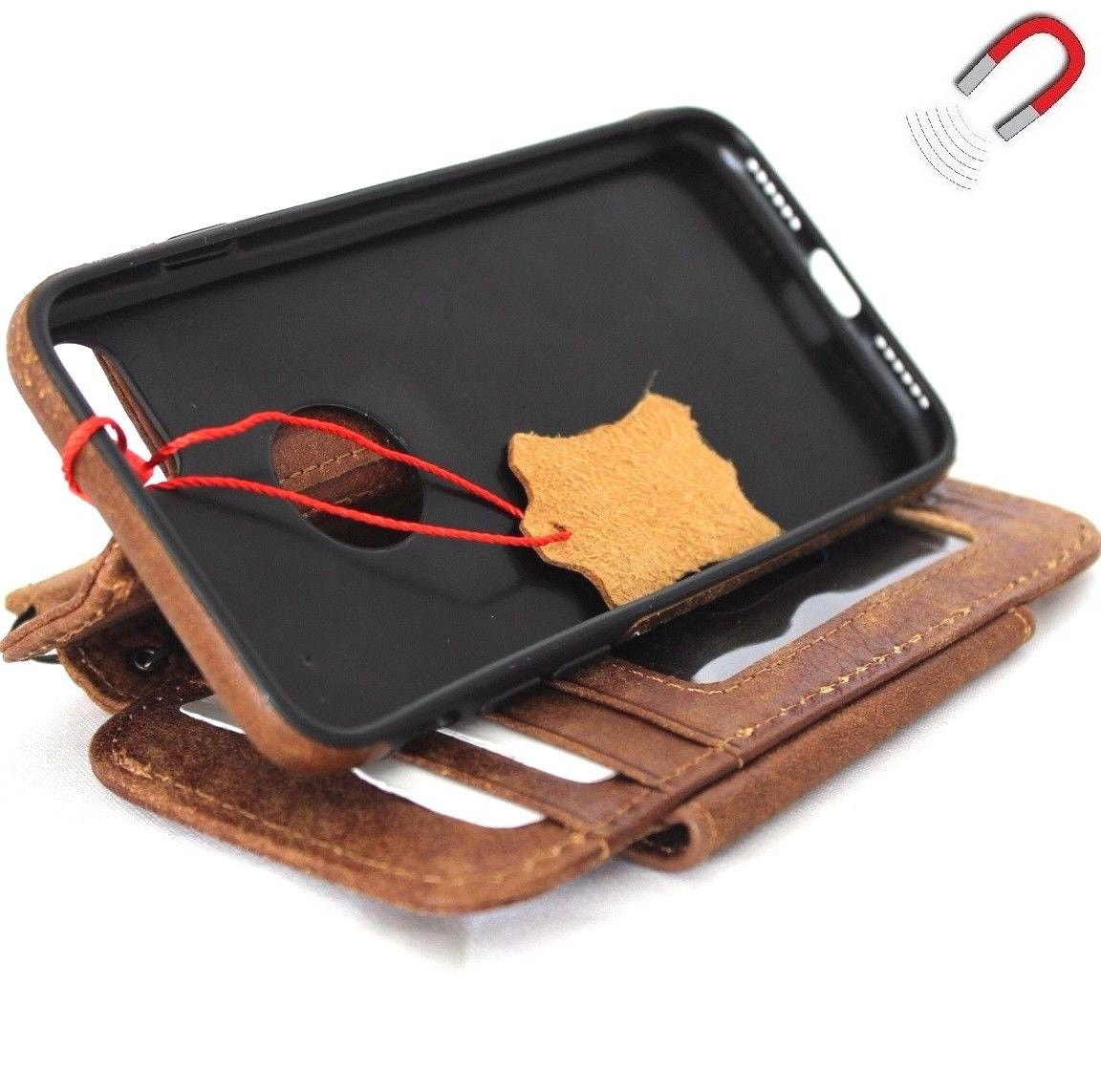 Genuine Italian leather iPhone 6/6s wallet case with detachable credit holder, slim handmade design, premium leather finish.