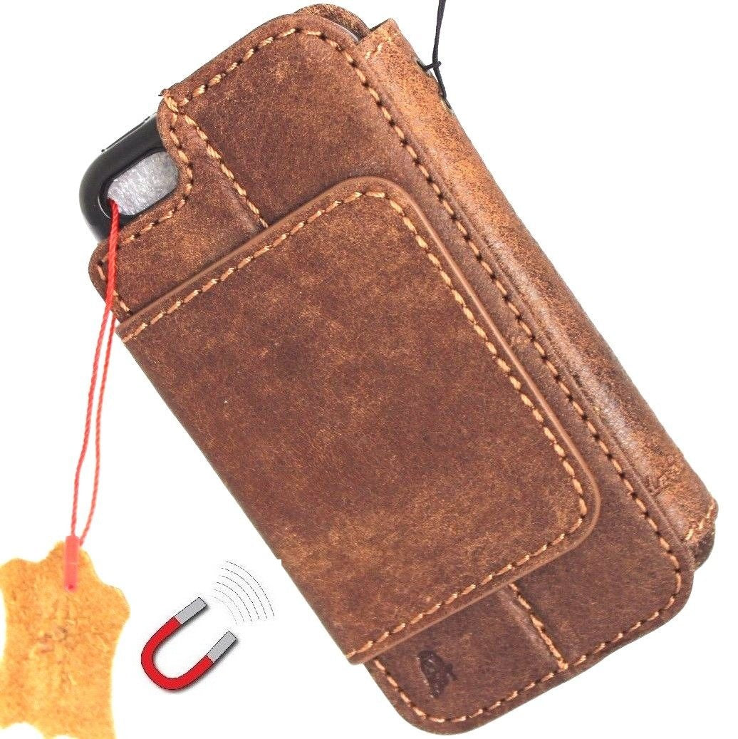 Handmade genuine leather iPhone 6s case with removable wallet cover, credit card slots, ID window, slim design, magnetic closure