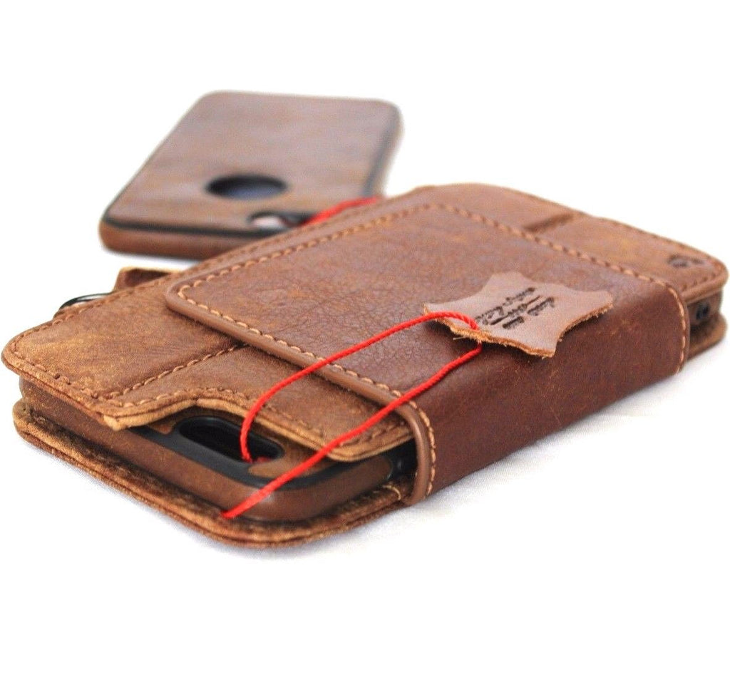 Genuine full leather removable wallet case for iPhone 6s Plus with credit card slots, slim and magnetic design.