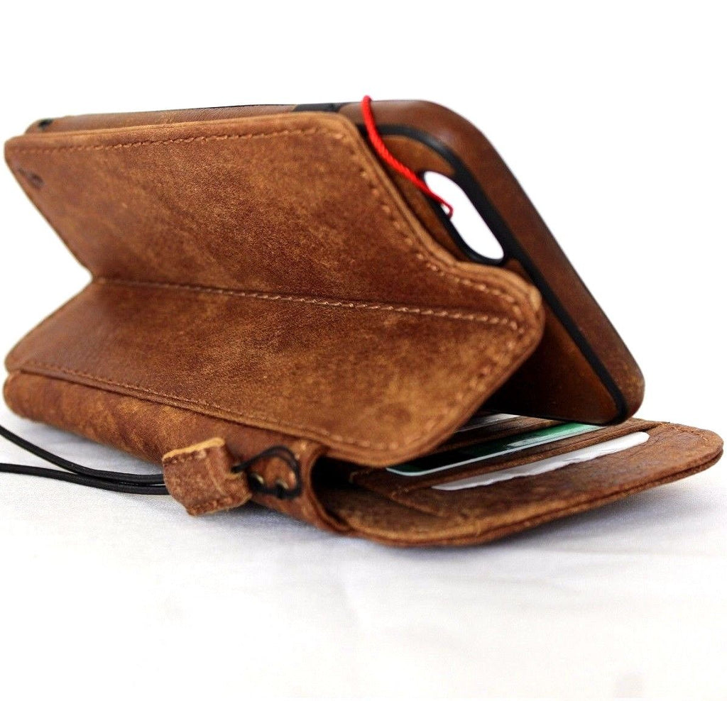 Genuine full leather removable case for iPhone 6s Plus with wallet functionality, credit card slots, and magnetic closure.
