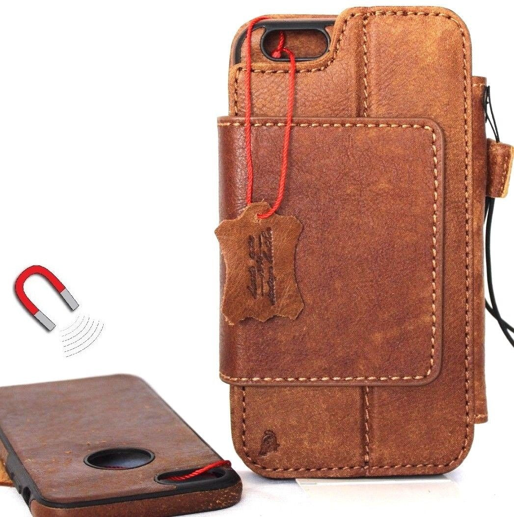 Genuine full leather removable wallet case for iPhone 6s Plus with credit card slots, magnetic closure, handmade by vendor-unknown.