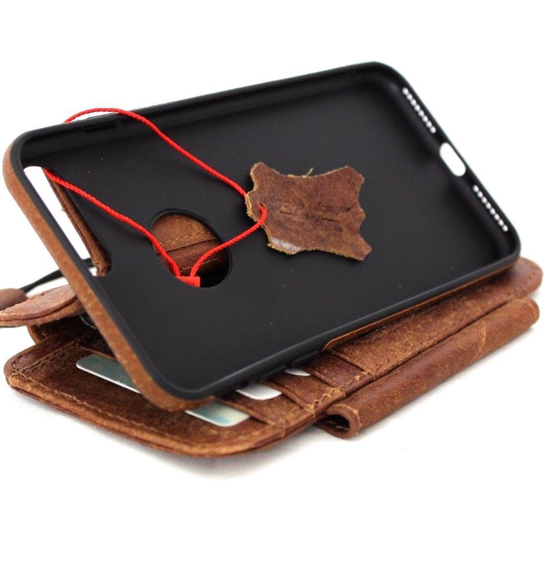 Genuine full soft leather removable case for iPhone 8 Plus with wallet-style cover, card slots, ID window, magnetic closure by DavisCase