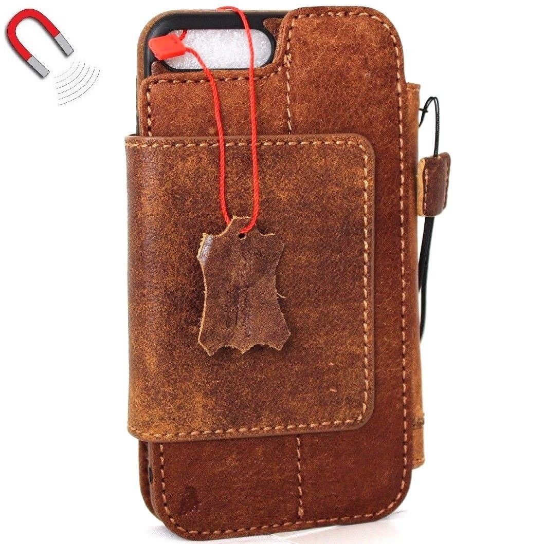 Genuine full soft leather iPhone 8 Plus removable case with wallet card holder and magnetic cover by DavisCase.