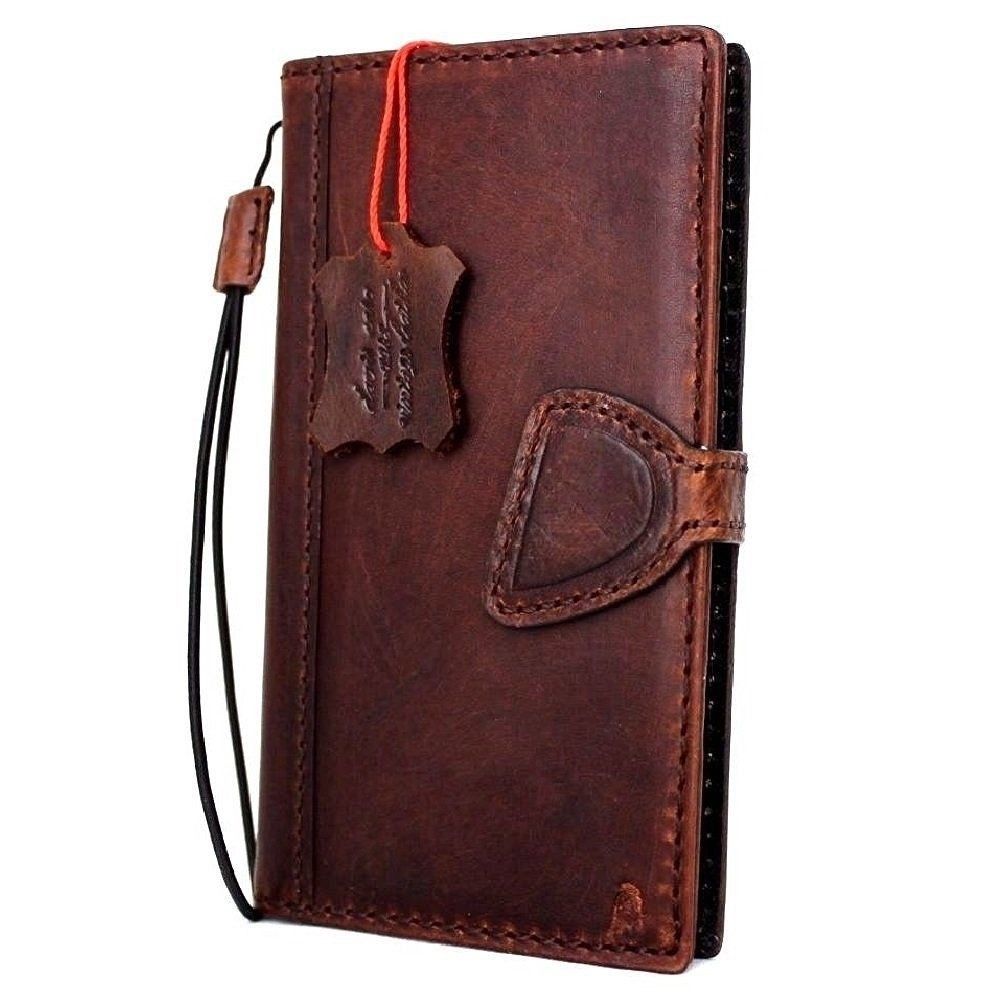 Vintage brown genuine leather iPhone X case with card slots, slim design, book wallet style, magnet closure by Daviscase D