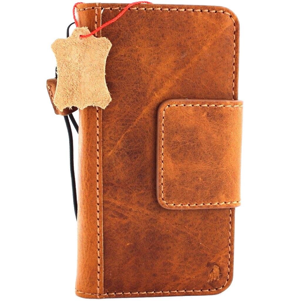 Bright brown genuine leather iPhone X case with magnetic closure, card slots, and slim vintage design from Daviscase.