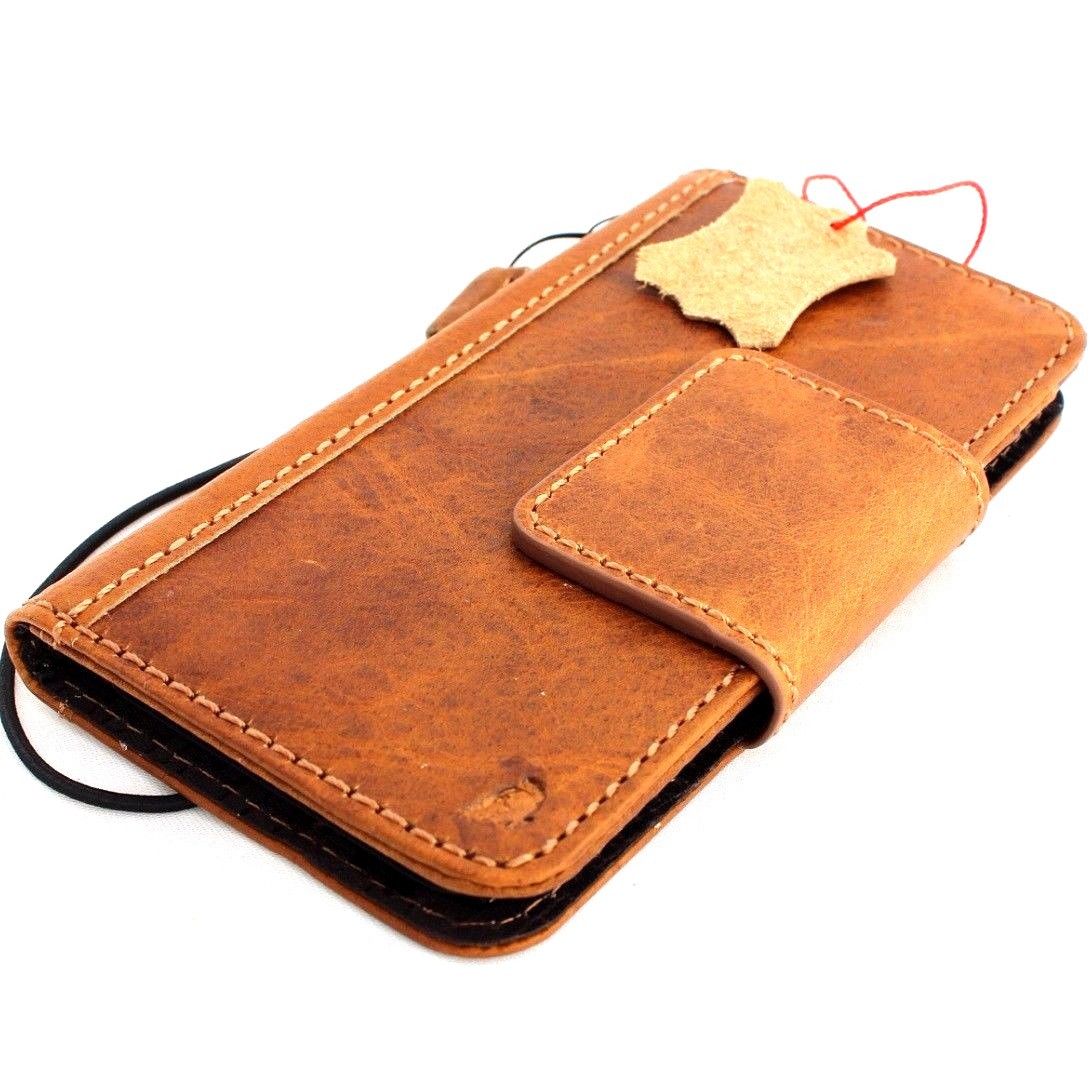 Bright brown genuine leather iPhone X case with magnetic closure, card slots, and slim vintage design from Daviscase.
