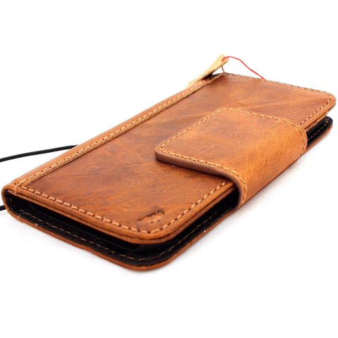 Genuine Leather Case for iPhone XS wallet magnetic closure Cards slots holder Slim retro lite brown jafo 48