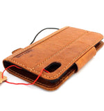 Genuine Leather Case for iPhone XS book wallet magnetic closure cover Cards slots holder Slim vintage bright brown Daviscase