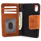 Étui en cuir véritable pour iPhone X, portefeuille à fermeture magnétique, porte-cartes, mince, vintage, marron vif, Daviscase