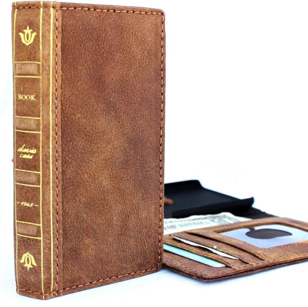 Étui en cuir véritable pour iPhone X livre bible portefeuille fermeture couverture fentes pour cartes mince vintage marron vif Daviscase