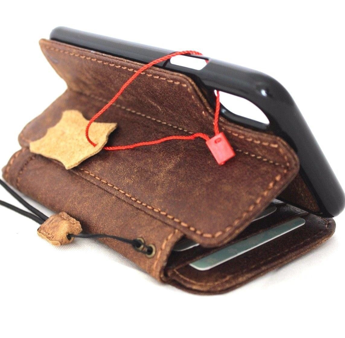 DavisCase genuine leather iPhone XS wallet case with credit card slots, magnetic closure, slim design, and removable cover.
