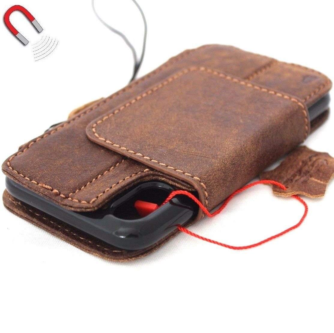 DavisCase genuine leather iPhone XS wallet case with credit card slots, magnetic closure, and slim removable design.