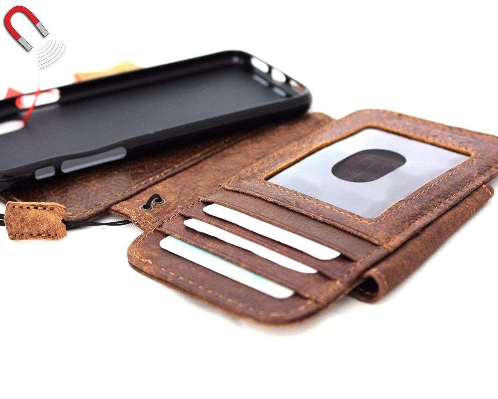 Genuine leather iPhone XS case by DAVISCASE with wallet design, credit card slots, magnetic closure, slim and detachable for convenience.