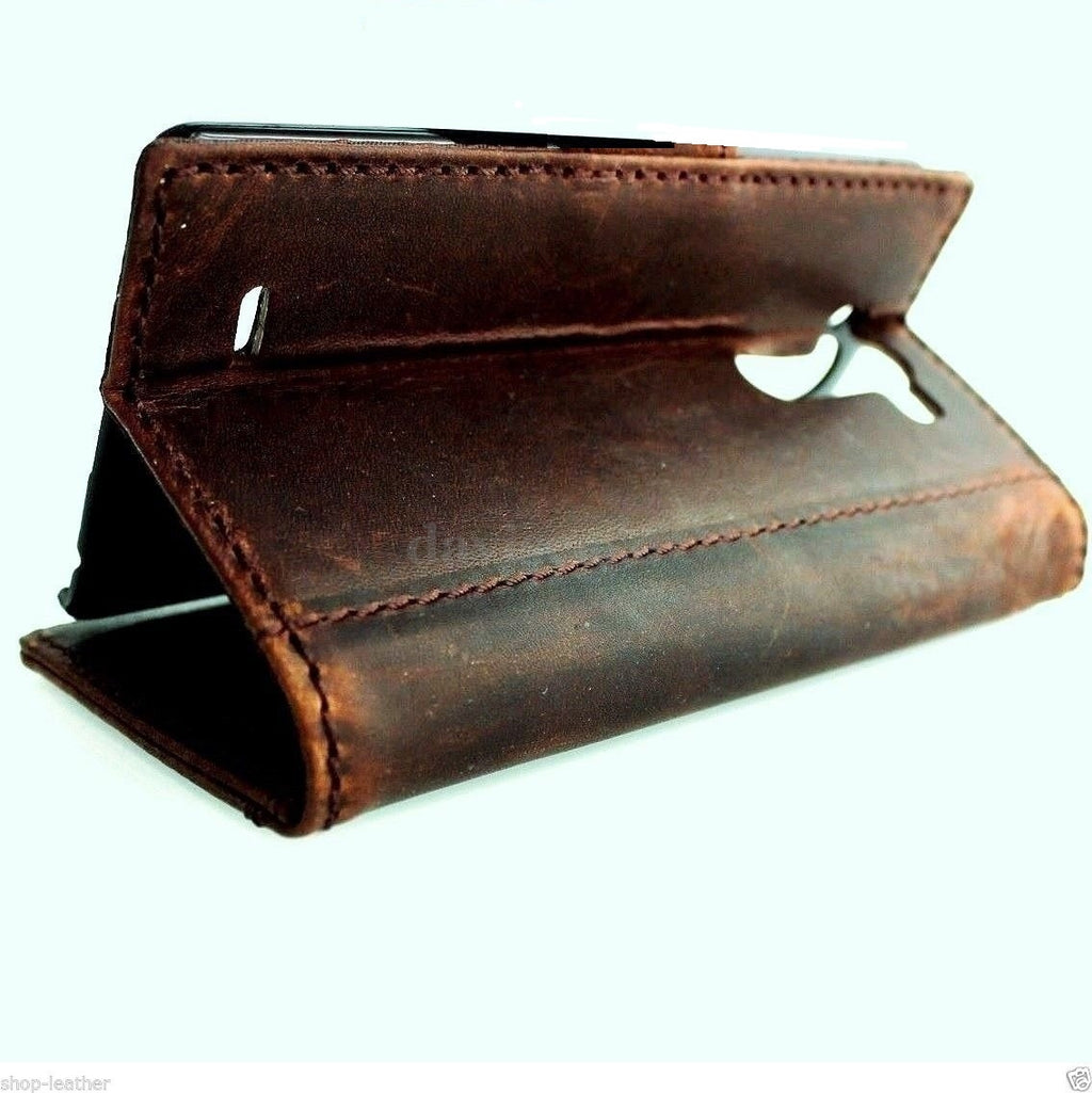 Vintage genuine leather hard case for LG G3 phone, handmade slim book wallet style with premium craftsmanship.