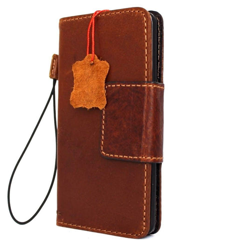 Genuine Vintage Leather Case for LG V20 book wallet magnetic cover bright brown cards slots thin Daviscase