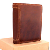 GENUINE VINTAGE full Leather wallet for Men 6 credit card slots 3 id windows Trifold handmade Tan slim Daviscase
