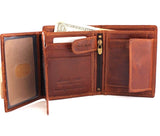 GENUINE VINTAGE full Leather wallet for Men 6 credit card slots 3 id windows Trifold handmade Tan slim Daviscase