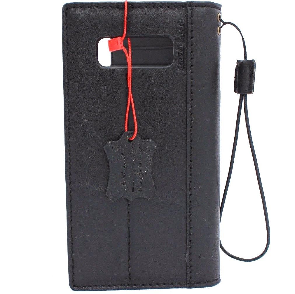 Black genuine vintage leather Samsung Galaxy Note 8 wallet case with card slots, slim design, handmade by DavisCase.
