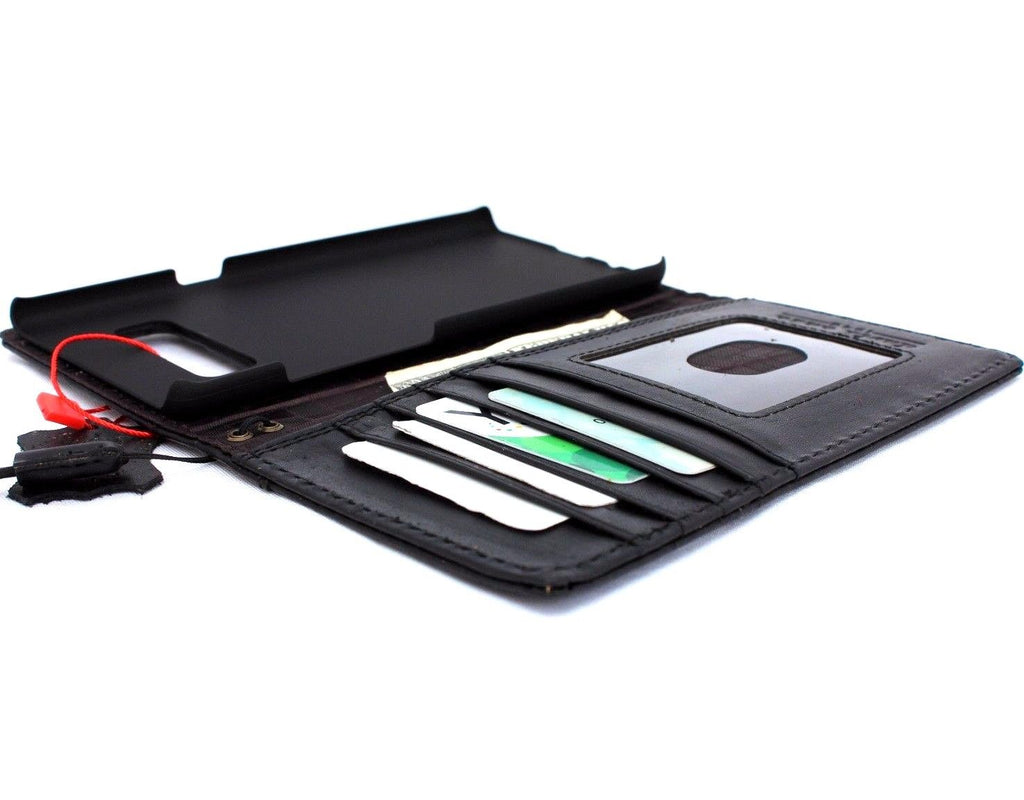 Black genuine vintage leather Samsung Galaxy Note 8 wallet case with card slots and slim design, handmade by vendor-unknown.