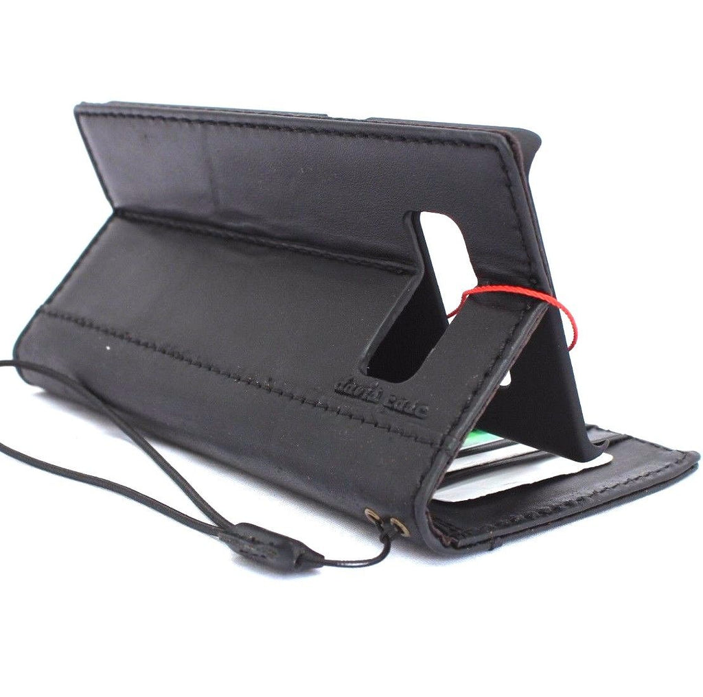 Black genuine vintage leather phone case for Samsung Galaxy Note 8 with card slots, slim handmade wallet cover by DavisCase.