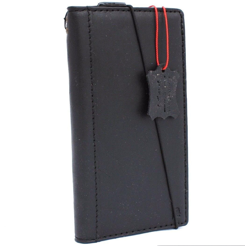 Black genuine vintage leather Samsung Galaxy Note 8 wallet case with card slots and slim design, handmade by DavisCase.