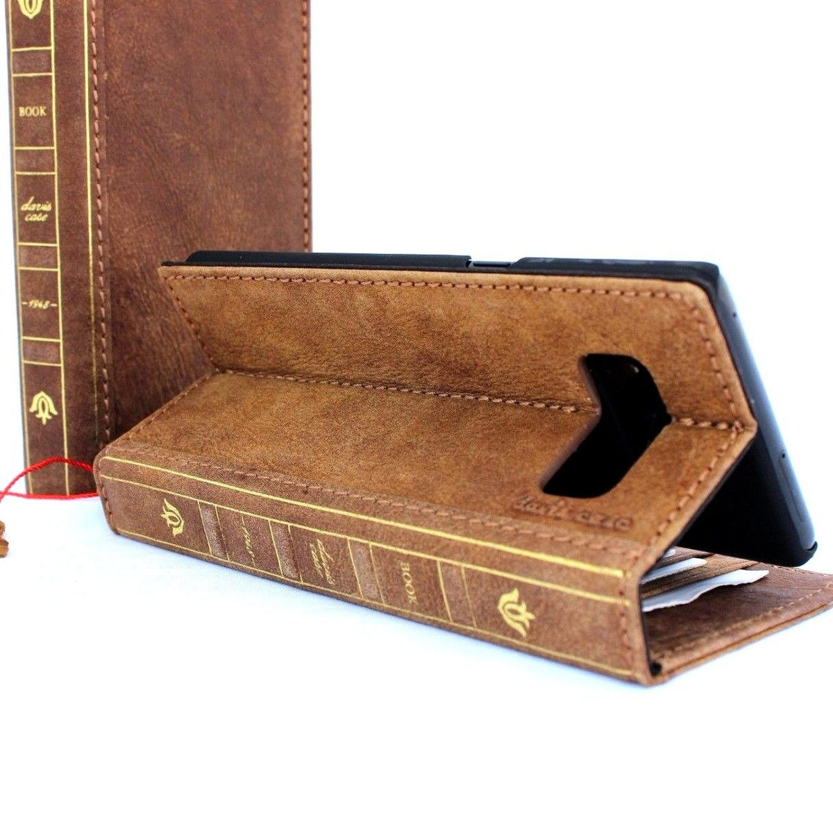 Genuine leather Samsung Galaxy Note 8 Bible wallet case with card slots, soft vintage finish, slim design, wireless charging compatible