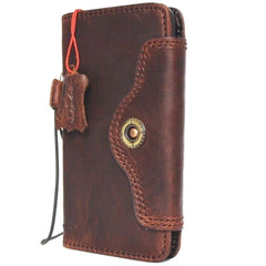 Genuine vintage leather case for samsung galaxy note 8 book wallet closure cover cards slots brown slim strap daviscase 48