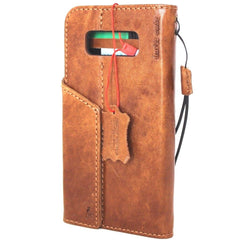 Genuine vintage leather case for samsung galaxy note 8 book wallet magnetic closure cover cards slots brown slim daviscase