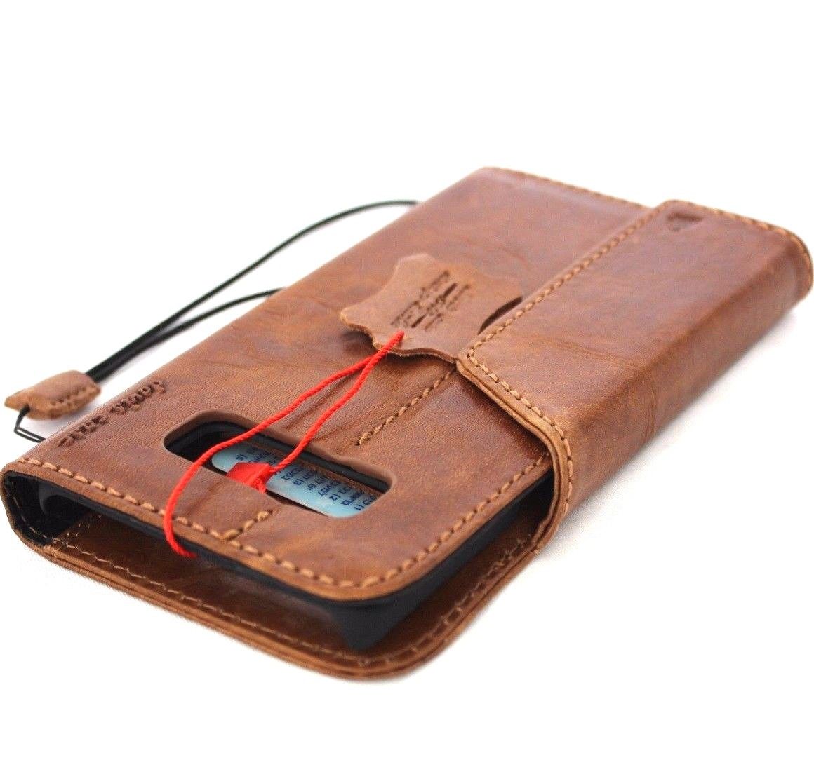 Genuine vintage tan leather Samsung Galaxy Note 8 case with card slots, magnetic closure, slim design, handmade by Jafo.