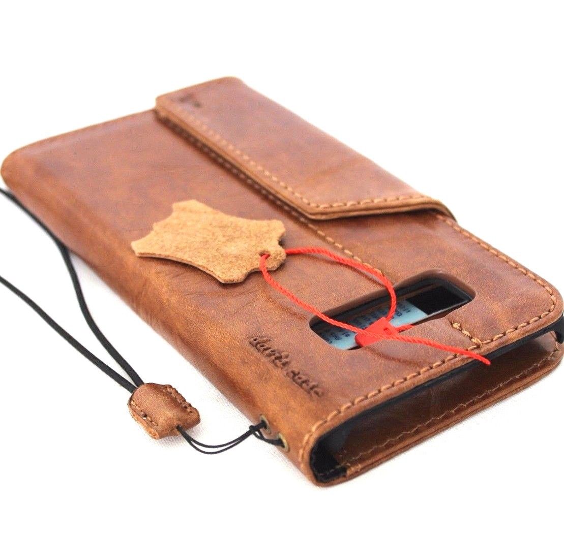 Vintage tan leather Samsung Galaxy Note 8 wallet case with magnetic closure, card slots, slim design, handmade by vendor-unknown.