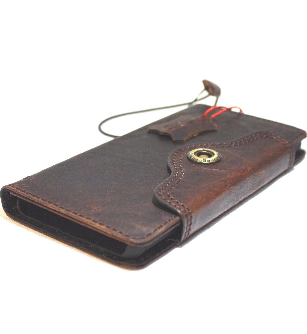 Brown vintage leather Samsung Galaxy Note 8 book wallet case with card slots and slim strap, handcrafted phone cover.