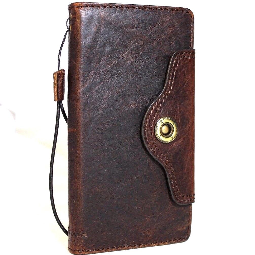 Brown vintage leather Samsung Galaxy Note 8 wallet case with card slots and slim strap, handmade by vendor-unknown.