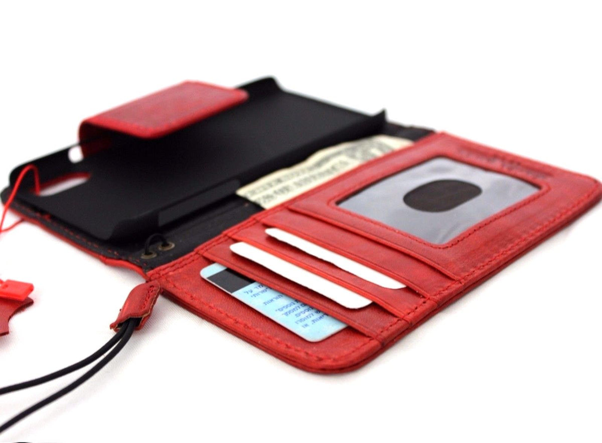 Red wine genuine leather iPhone X case with magnetic closure, card slots, slim vintage book wallet cover by Daviscase.