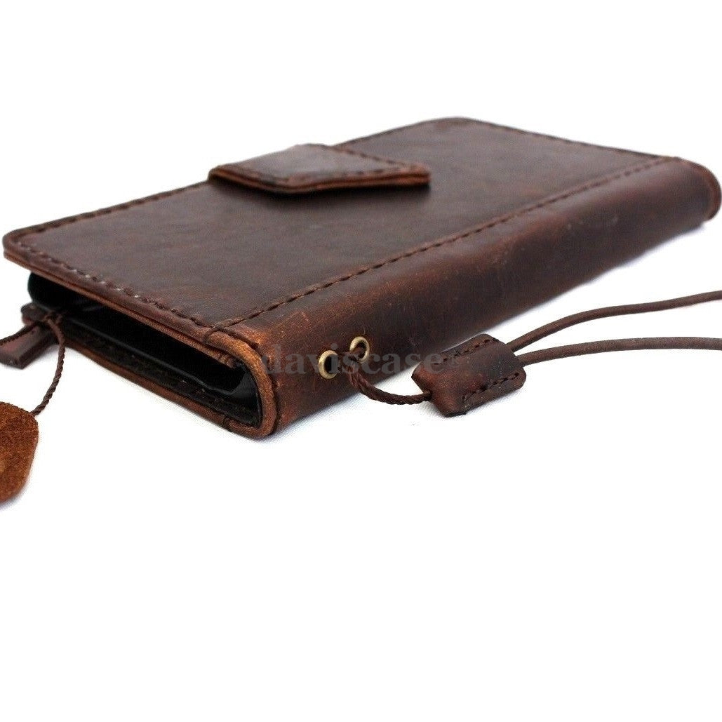Handmade genuine Italy leather iPhone 6 Plus case with flip cover, card slots, ID window, and magnetic closure.
