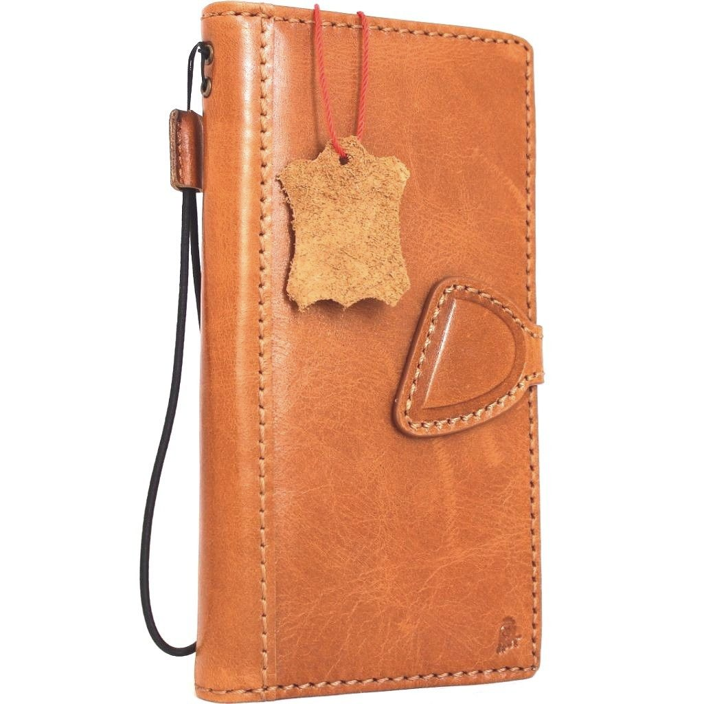 Vintage brown leather Samsung Galaxy S8 Plus wallet case with magnetic strap, slim design, handmade luxury phone cover.