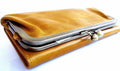 Yellow genuine leather women's wallet with card slots, coin pouch, and clutch design by DAVISCASE.