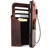 Étui iPhone 8 Plus en cuir véritable foncé, couverture magnétique, portefeuille, porte-cartes de crédit, livre de luxe, marron Davis