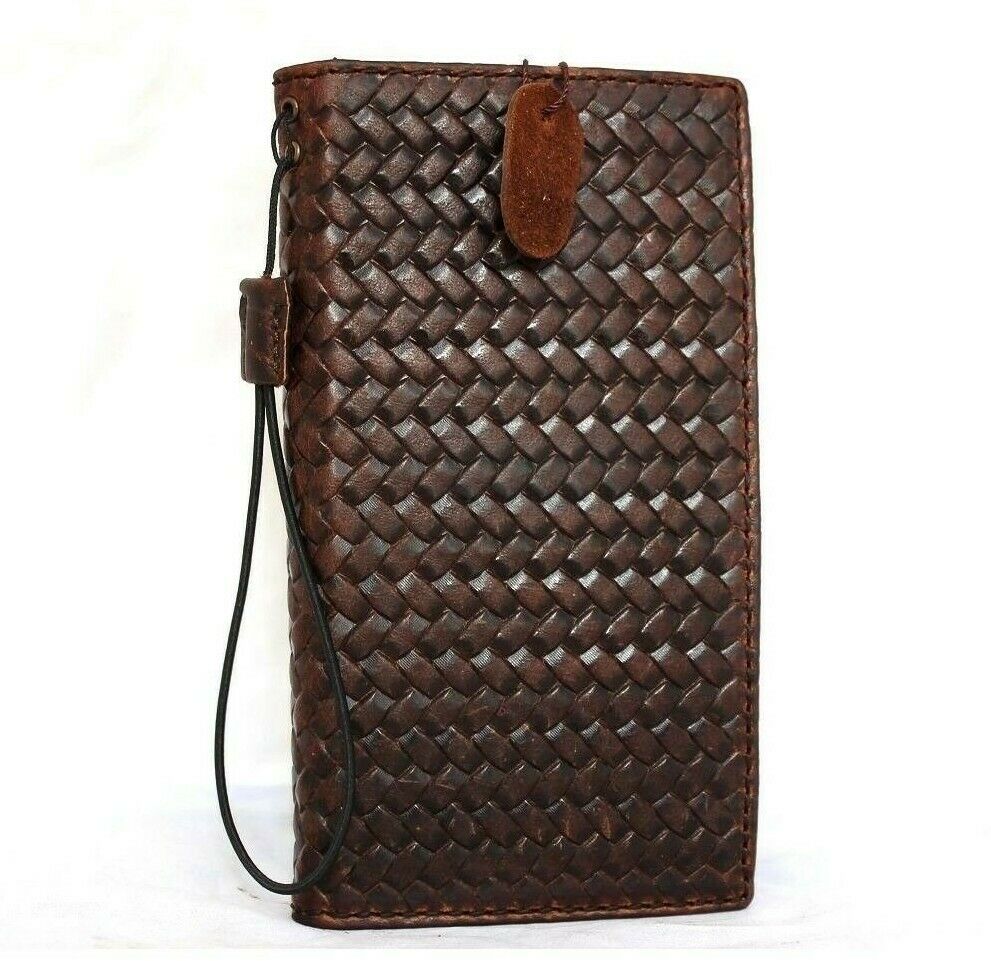 Brown genuine leather iPhone SE 2 case with wallet card slots, slim design, for wireless charging by DavisCase.