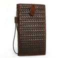 Brown genuine leather iPhone SE 2 case with wallet card slots, slim design, for wireless charging by DavisCase.