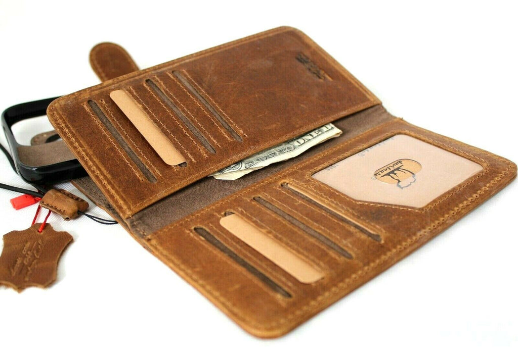 Genuine tan leather Apple iPhone 12 Pro case by DAVISCASE with ID window, credit card slots, magnetic closure, soft full grain leather