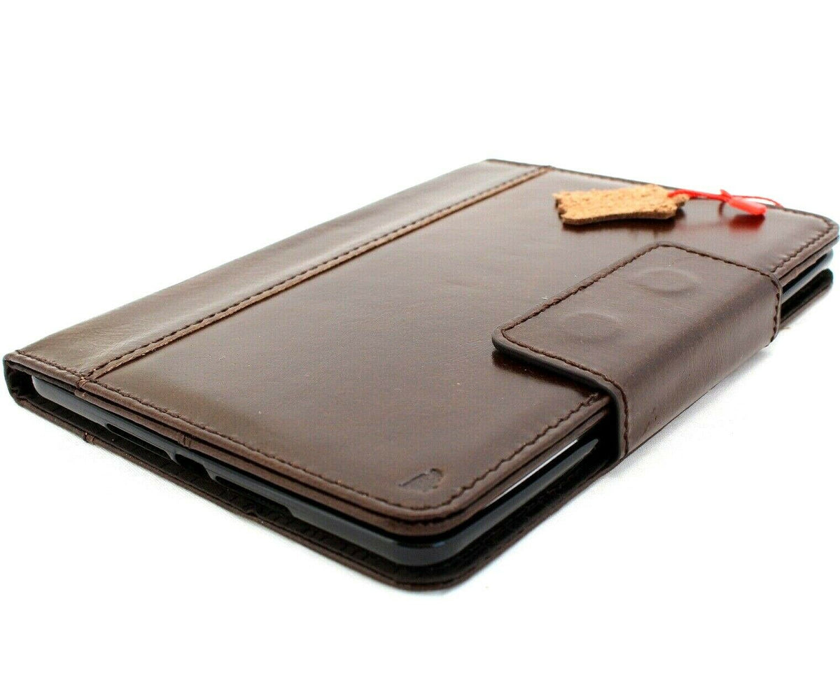 Dark leather iPad Mini 5 case by DAVISCASE with card slots, handbag style, rubber accents, for 2019 Apple iPad mini 5.