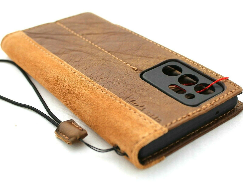 DavisCase genuine leather wallet case for Samsung Galaxy Note 20 Ultra 5G with ID window, card slots, and suede design.